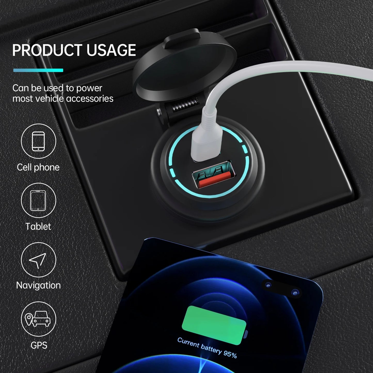 Socket Cargador USB 100W Impermeable Carga Rápida PD Tipo-C + QC3.0 para Auto/Bote/RV/Moto 12V-24V