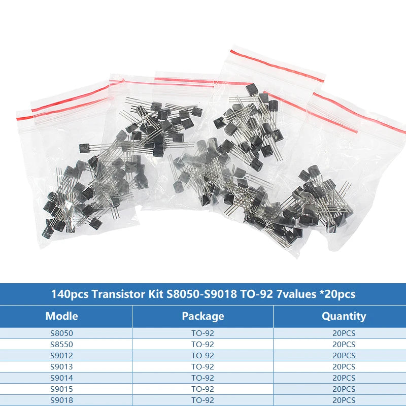 Kit Surtido Transistores BJT TO-92 NPN/PNP (A1015, BCxxx, S8xxx, 2Nxxxx) - 50-900 Piezas