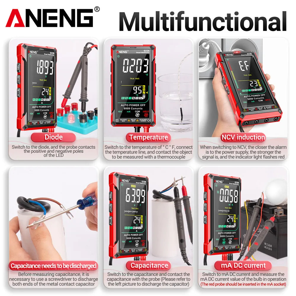 Multímetro Digital Inteligente ANENG 622B/622A True RMS 9999 Cuentas Lámpara Láser Autorango DC/AC Tester Analógico