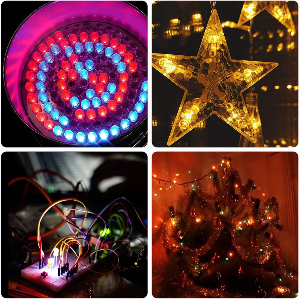 Diodo LED 5mm Multicolor Intermitente Lento/Rápido (2 Pines, Lente Redonda Transparente) Kit Electrónico (100 Unidades)