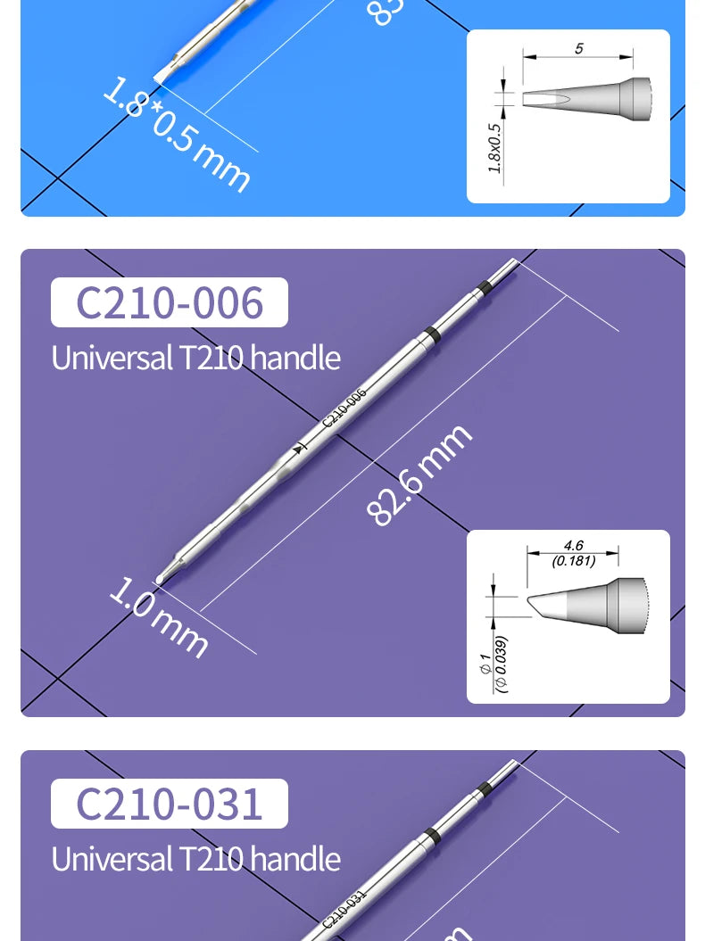 C210 Soldering Tips Compatible with JBC T210 Handle for CD-2SD/2SHE Station Welding Nozzle C210-001 C210-007 C210-008 C210-018