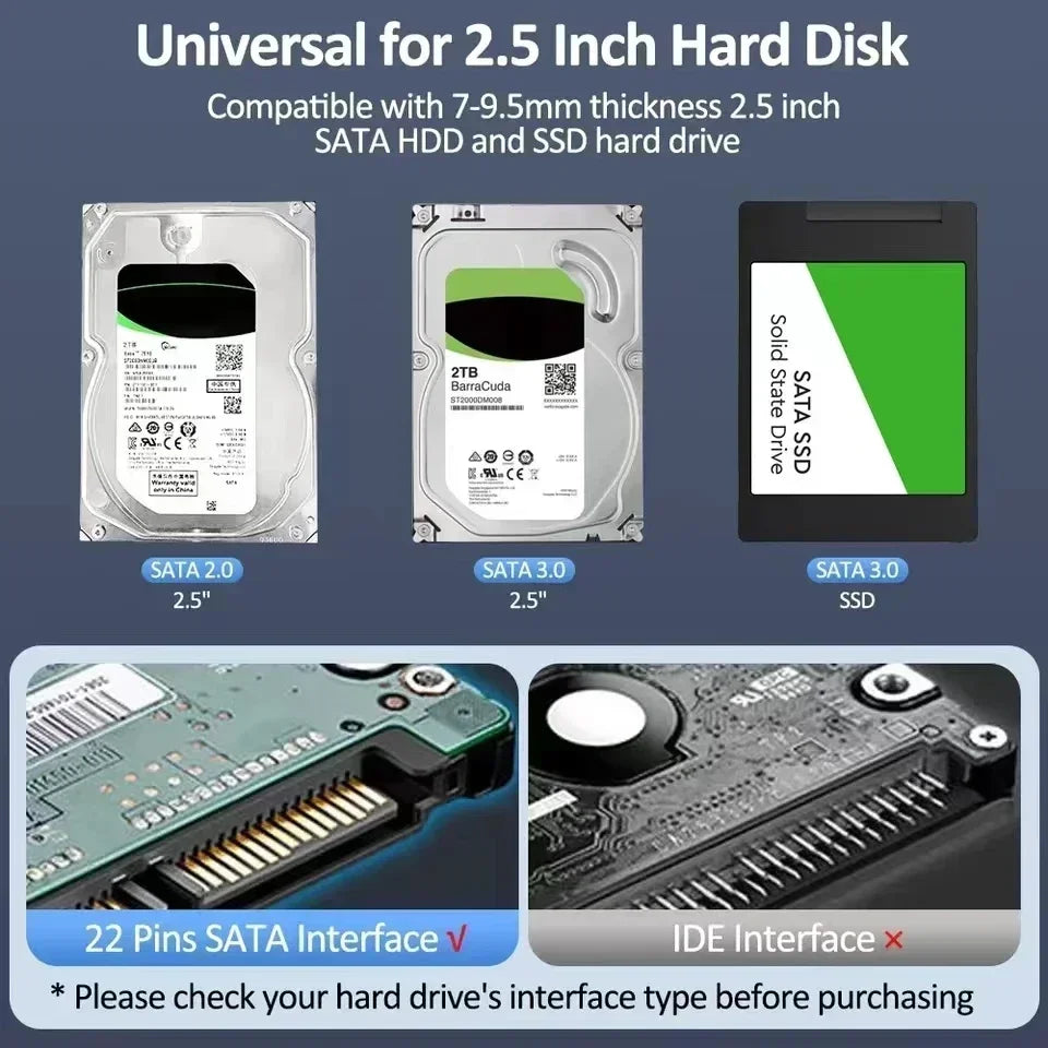 Carcasa Externa USB 3.0/Tipo C para Disco Duro HDD/SSD SATA 2.5" (5Gbps, Transparente, Tool-Free) Caja Harddisk