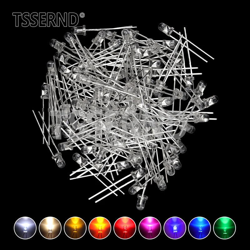 Kit Surtido Diodo LED F3 (3mm) Colores (Blanco/Verde/Rojo/Azul/Amarillo/Naranja/Rosa/Púrpura/Blanco Cálido) DIY (60/100 Piezas)