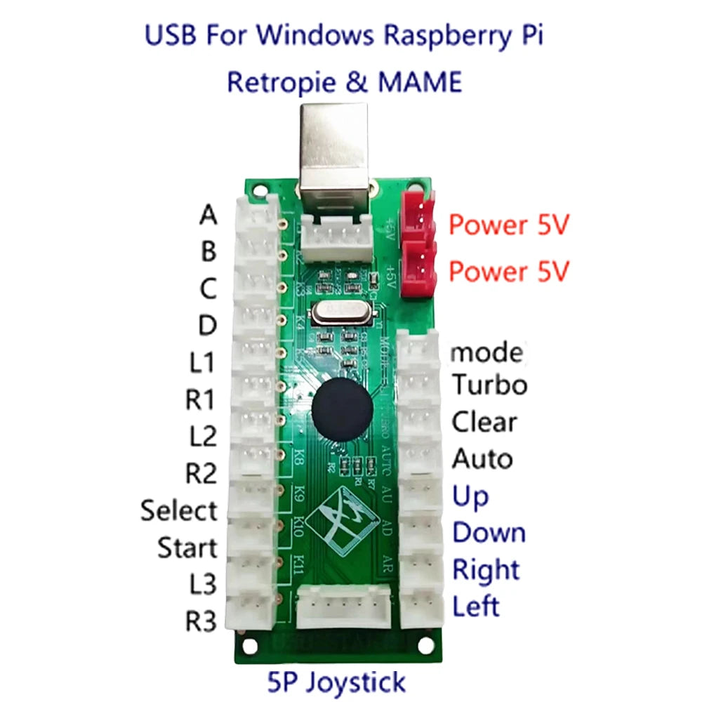Placa Encoder USB Zero Delay para Joystick Controladora Juego Lucha compatible Raspberry Pi/PC/PS3/Switch/Android (DIY Arcade Neo Geo)