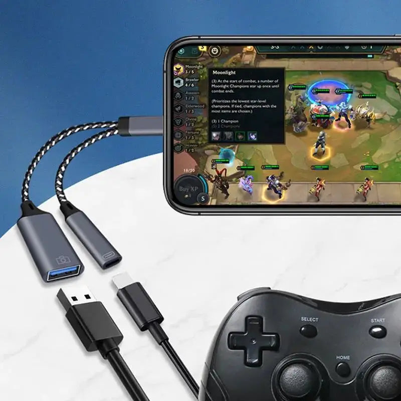 Adaptador OTG 2-en-1 USB-C a USB con Puerto Carga PD para Samsung/Huawei/Xiaomi/Laptop/Tablet