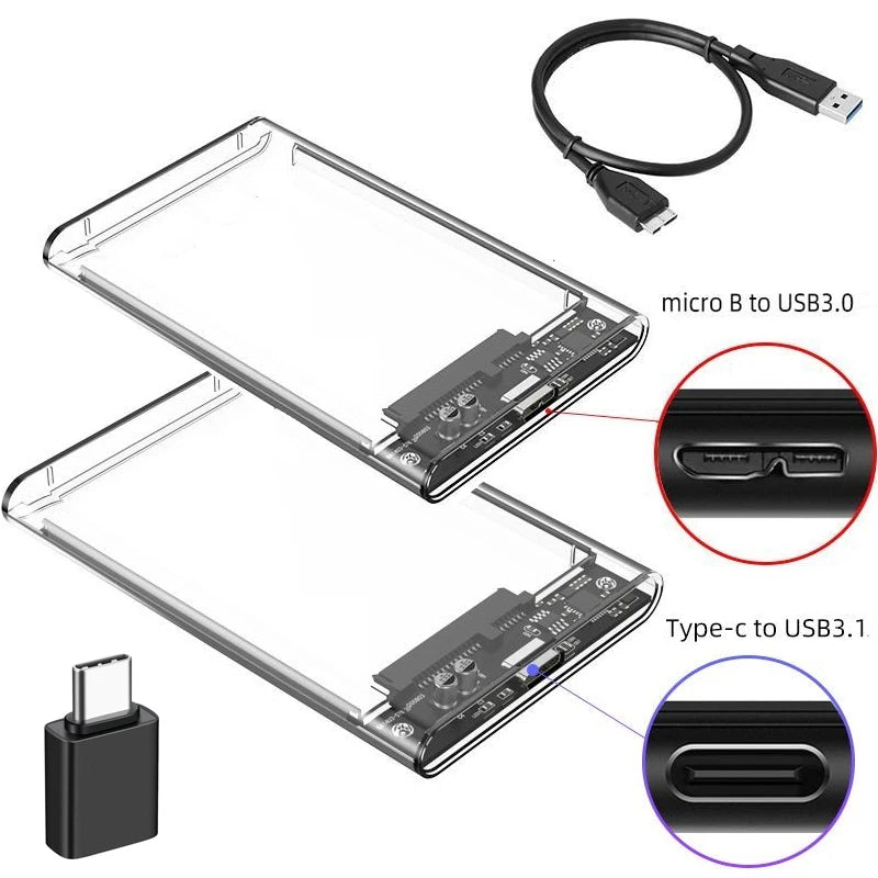 Carcasa Externa USB 3.0/Tipo C a SATA III para Disco Duro HDD/SSD 2.5" (Soporta UASP) Caja Harddisk