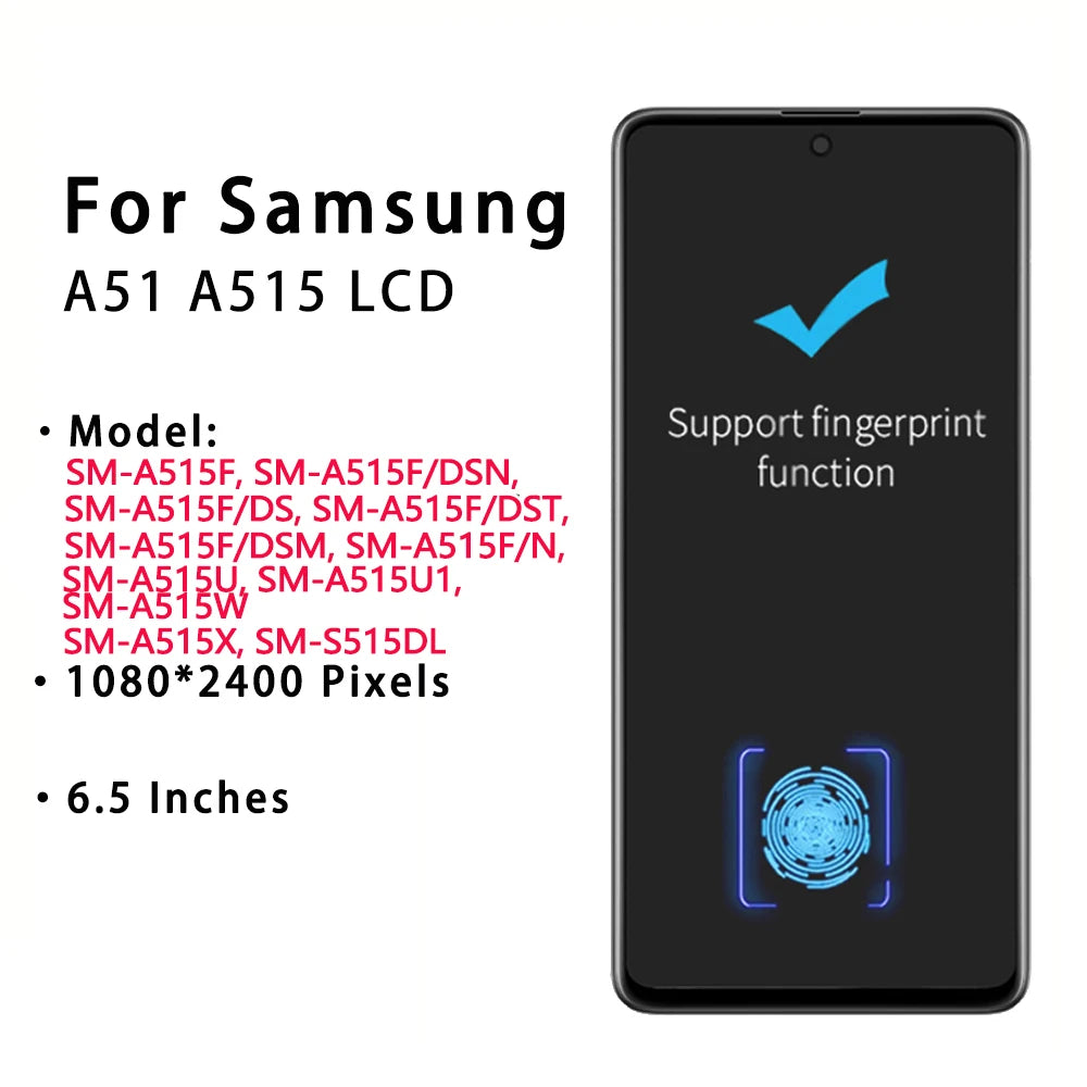 Pantalla OLED para Samsung Galaxy A51 (A515, SM-A515F) con Digitalizador Táctil (Reemplazo Ensamblaje)