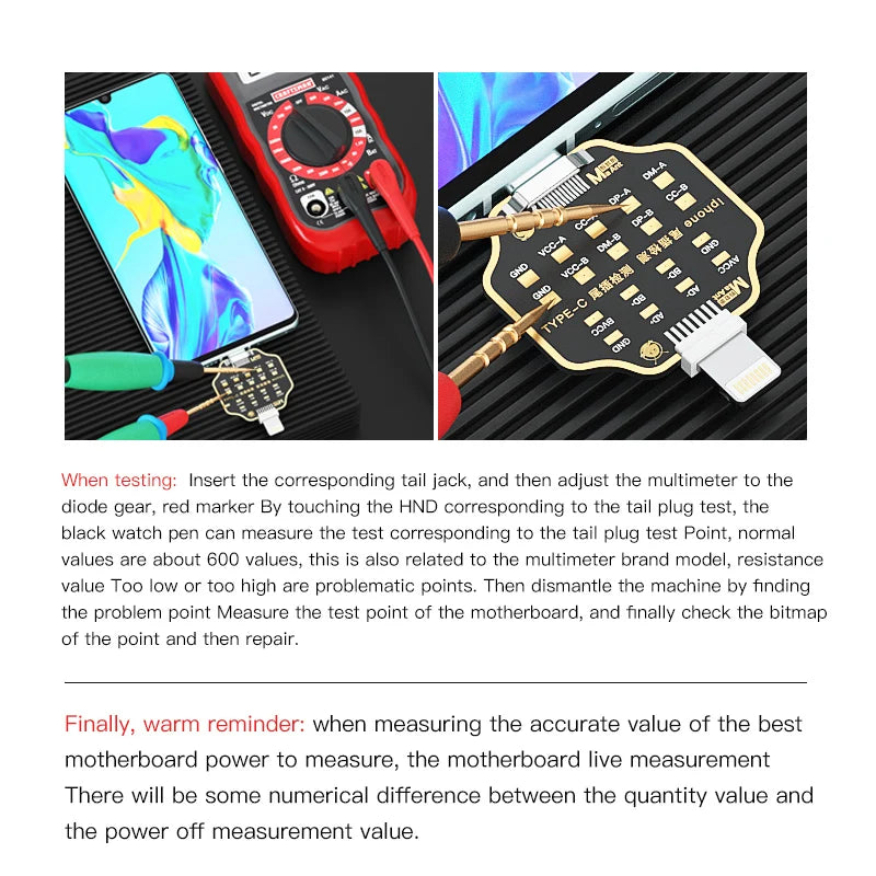 Placa PCB Test Micro USB / Tipo-C - Tester Flex Carga Dock para iPhone (U2) / Android