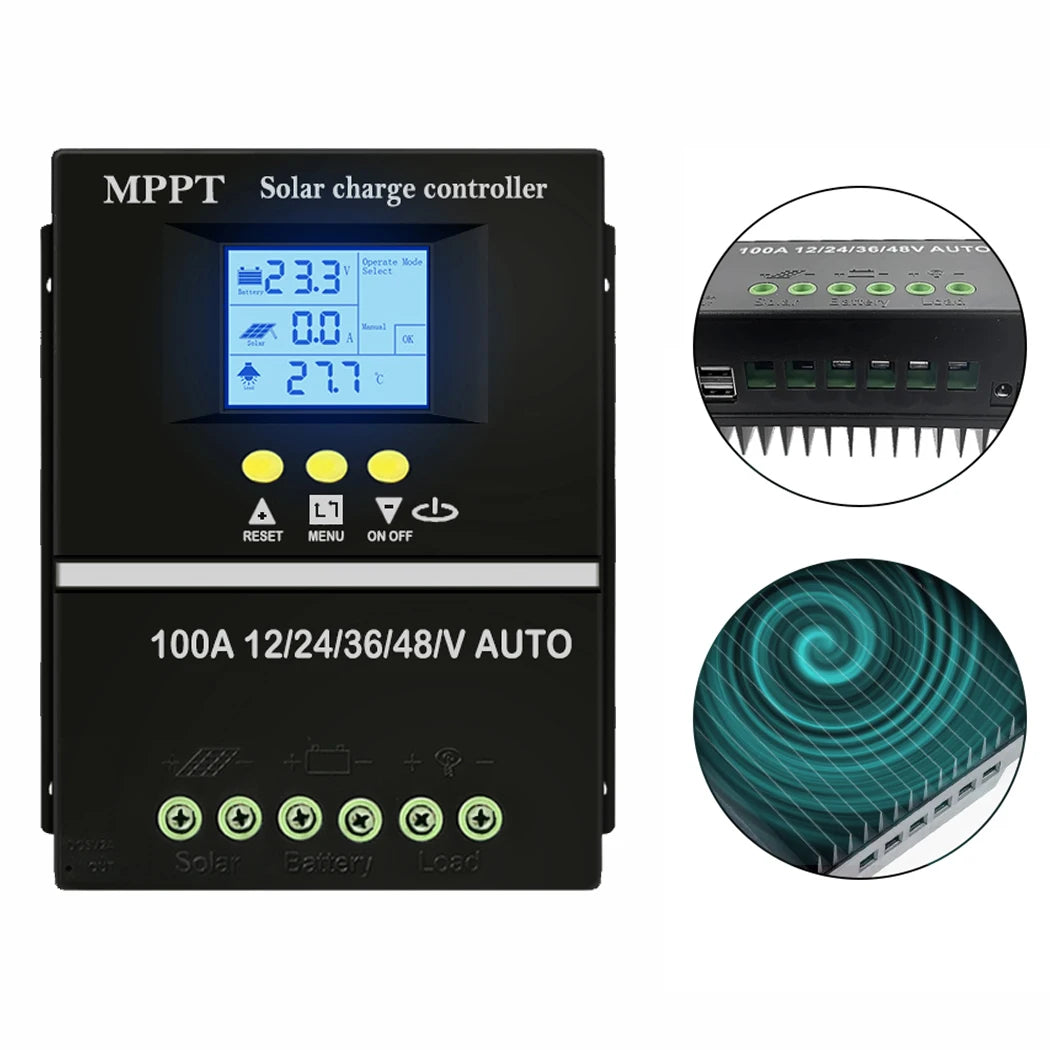 Controlador Carga Solar MPPT Y&H 60A/80A/100A 12V-48V Regulador Inteligente Batería Plomo-Ácido/Litio