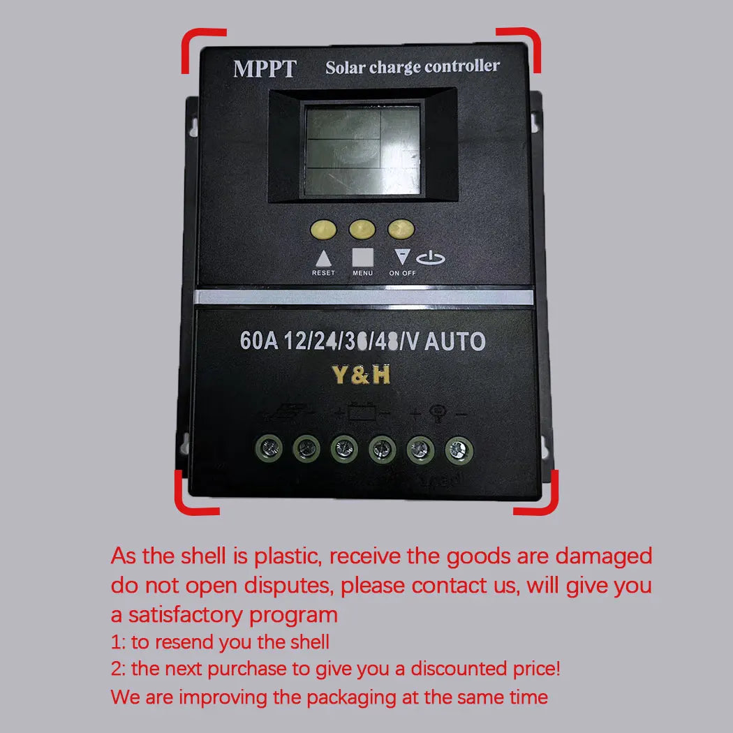Controlador Carga Solar MPPT Y&H 60A/80A/100A 12V-48V Regulador Inteligente Batería Plomo-Ácido/Litio