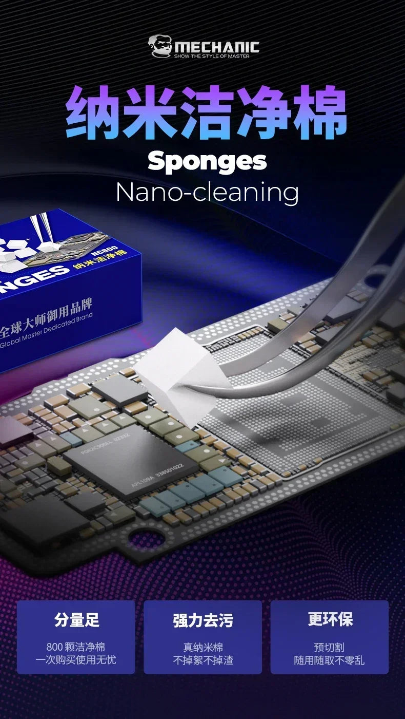 Esponja Limpieza Nano Mechanic NC800 (Sin Residuos) para Pantalla Teléfono/PCB/Vidrio Trasero/Cámara/Flux Soldadura