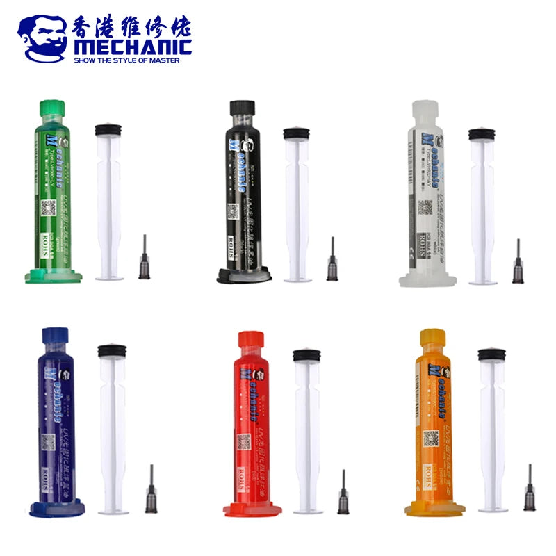Tinta Máscara Soldadura UV Curado Luz 3 en 1 MECHANIC (Verde) para Reparación Placa Circuito PCB BGA (Previene Corrosión/Arcos)