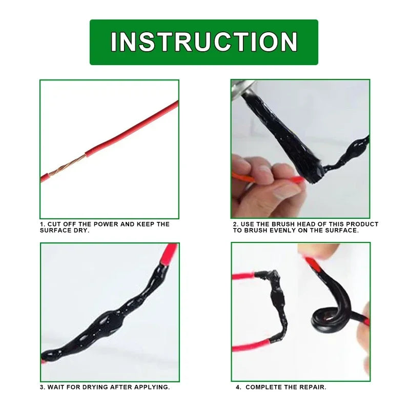 Cinta Aislante Líquida Impermeable Goma para Recubrimiento/Reparación Cable Eléctrico (Sellador Fijación Línea)