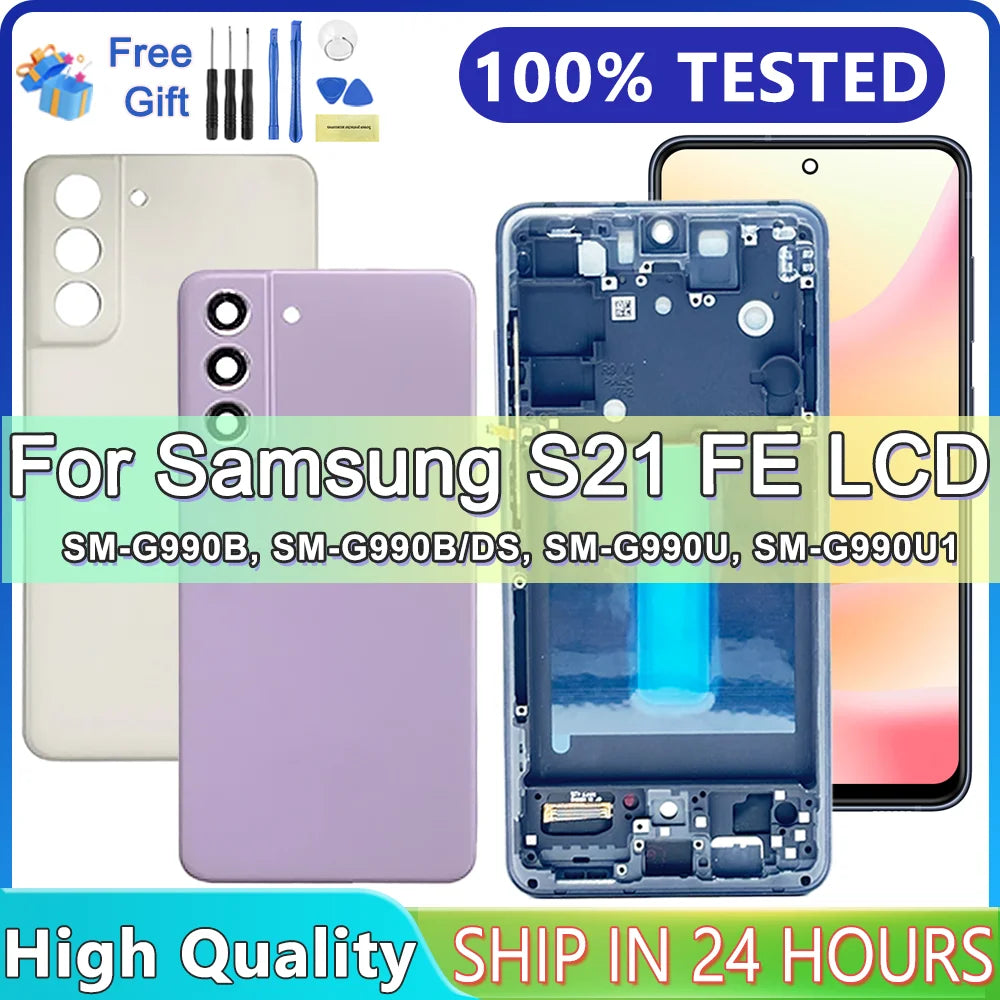 AMOLED para Samsung Galaxy S21FE 5G G990B G990U pantalla LCD Digitalizador de pantalla táctil con marco para Samsung S21 FE LCD