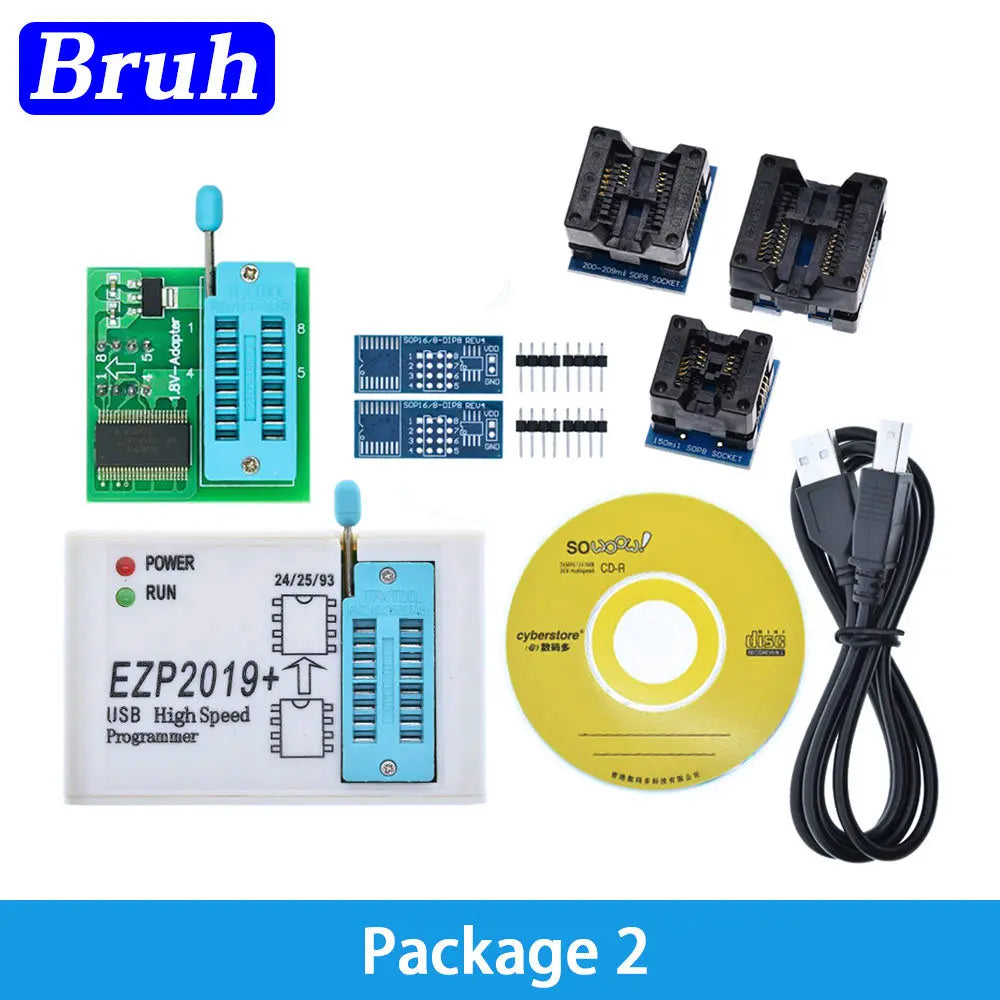 Programador USB SPI Alta Velocidad EZP2019 (Última Versión) + 12 Adaptadores para EEPROM 24/25/93, Flash 25 BIOS Chip