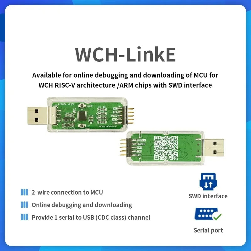 Adaptador Debugger/Descarga Online WCH LinkE (Soporta WCH RISC-V MCU / ARM SWD, USB a Serial)