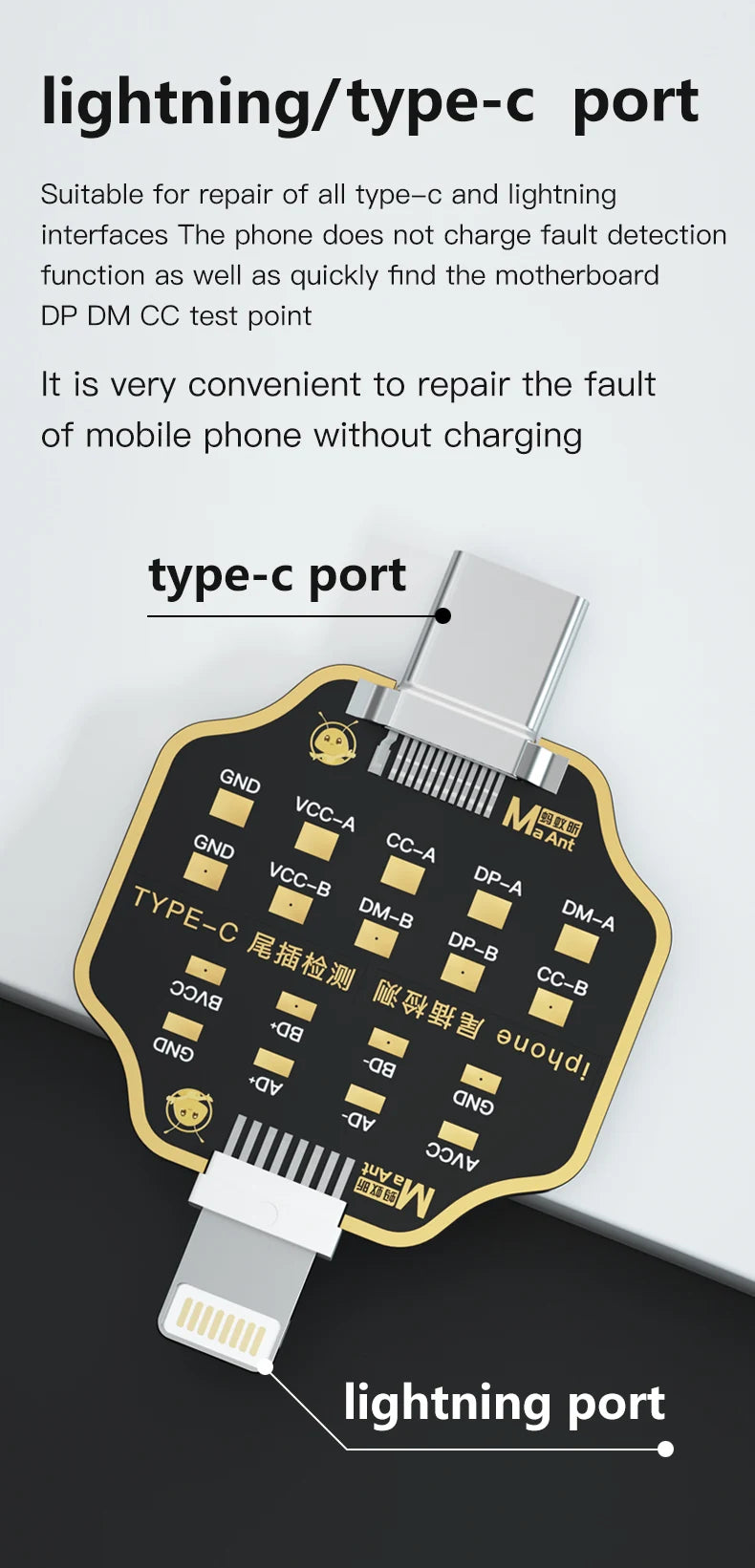 Placa PCB Test Micro USB / Tipo-C - Tester Flex Carga Dock para iPhone (U2) / Android