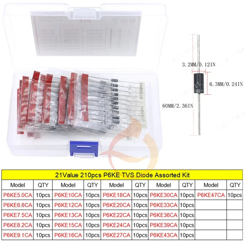 Kit Surtido Diodos (Zener/TVS/Schottky Rápido) DIP/SMD para Electrónica DIY