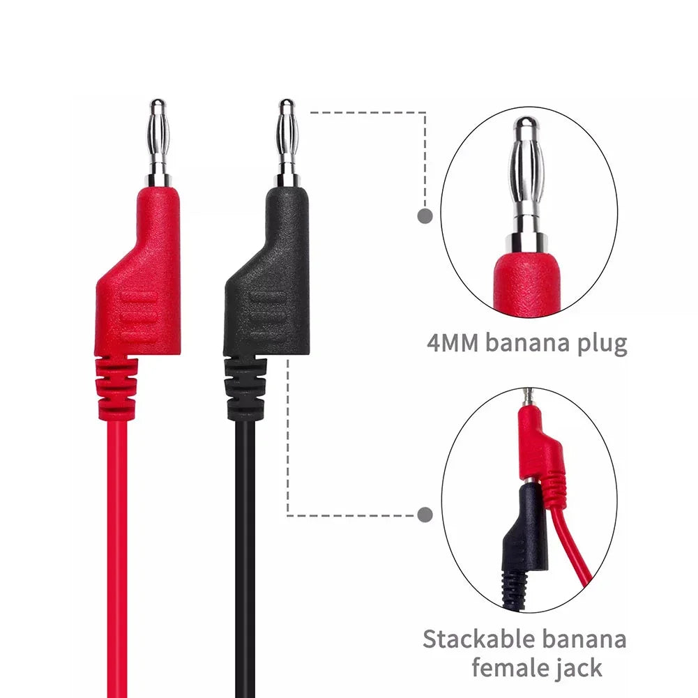 Cable Test (x2) Banana Plug 4mm a Pinza Cocodrilo (15A/1000V) - Para Fuente Poder / Multímetro