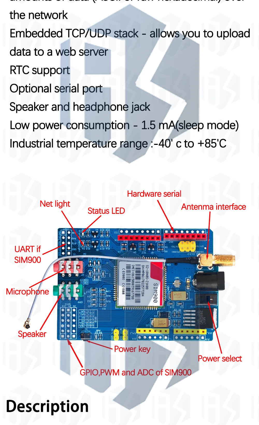 Kit Módulo GSM/GPRS SIM900 Quad-Band (850/900/1800/1900MHz) Placa Desarrollo Ultra Compacta con Antena SMA para Arduino