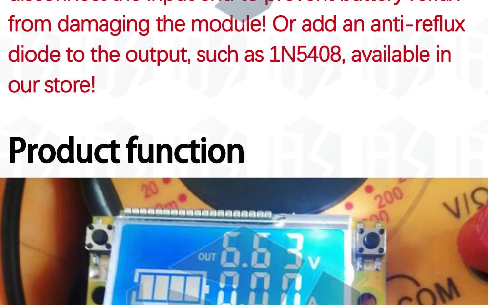 Módulo Convertidor Buck DC 5-23V a 0-16.5V 3A Max Step-Down Regulador Voltaje Ajustable LCD Dual Display