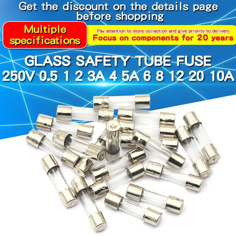 100Pcs Set 5x20mm Quick Blow Glass Tube Fuse Assorted ,Fast-blow Glass Fuses