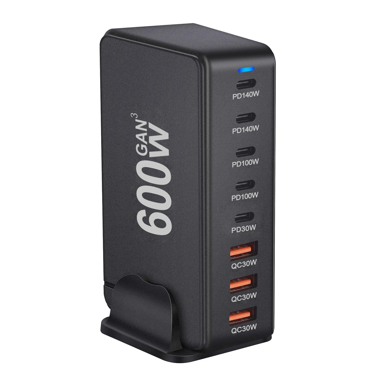 Cargador Escritorio GaN 600W PD3.1 Multifunción 28V/5A USB-C Adaptador US/EU/UK/AU Ahorro Energía