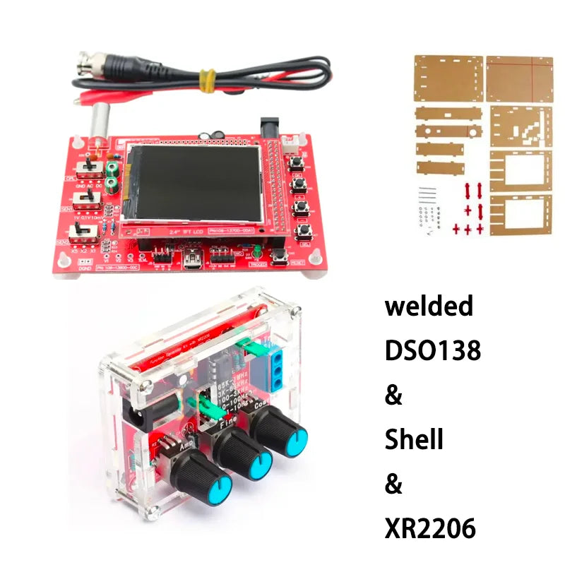 Kit Osciloscopio Digital DIY DSO138 (Código Abierto) con Sonda Cocodrilo y Case Acrílico + Generador XR2206