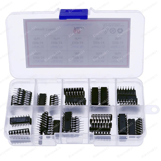 Kit 50 Pcs (10 Valores x 5 Pcs) Chips IC DIP Surtidos Caja (Serie 74HCxx)