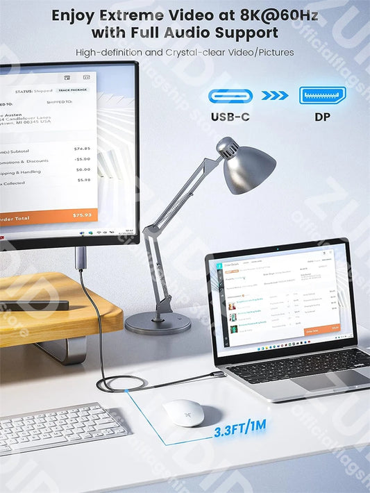Cable Adaptador USB-C (3.1 / Thunderbolt 3) a DisplayPort 1.4 (DP1.4) 8K para MacBook/Samsung S21/Huawei (1m/2m)