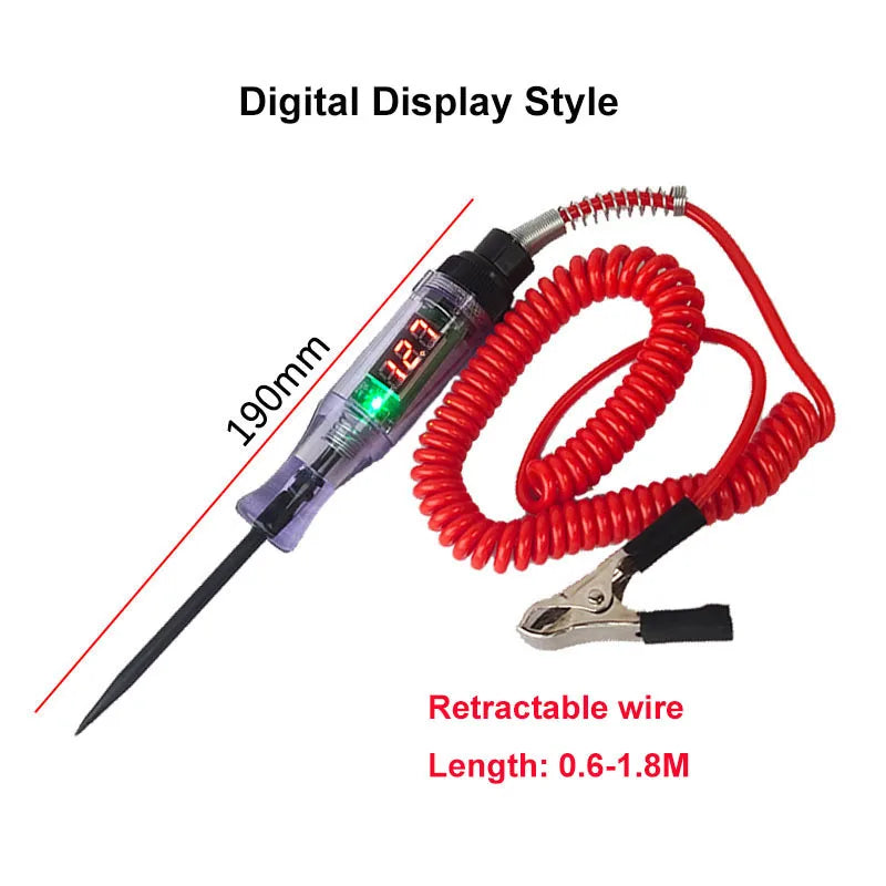 Pluma Tester Voltaje Circuito Universal Auto/Camión con Display Digital y Luz - Accesorio Reparación