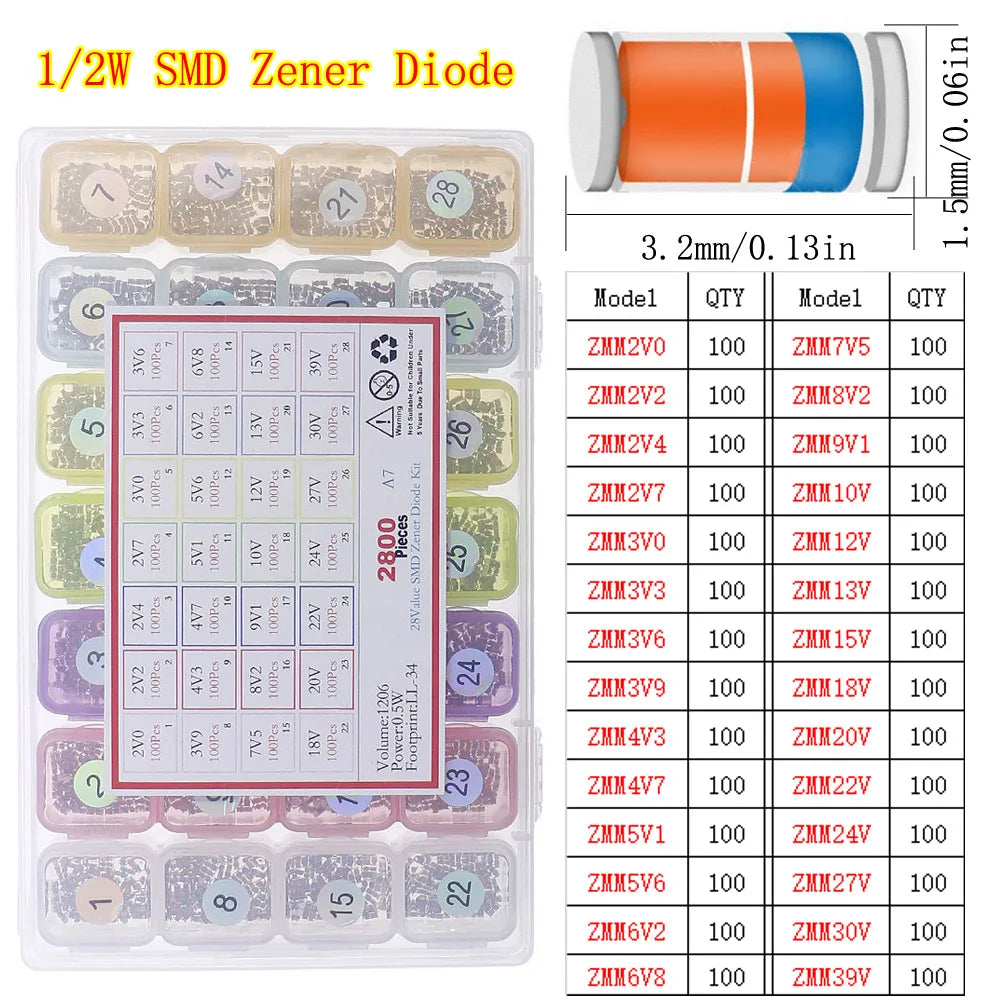 Kit Surtido Diodos (Rectificador/Zener/Schottky Rápido/Switching) DIP/SMD (1N4148, 1N4007, 1N5819, FR107, etc.)