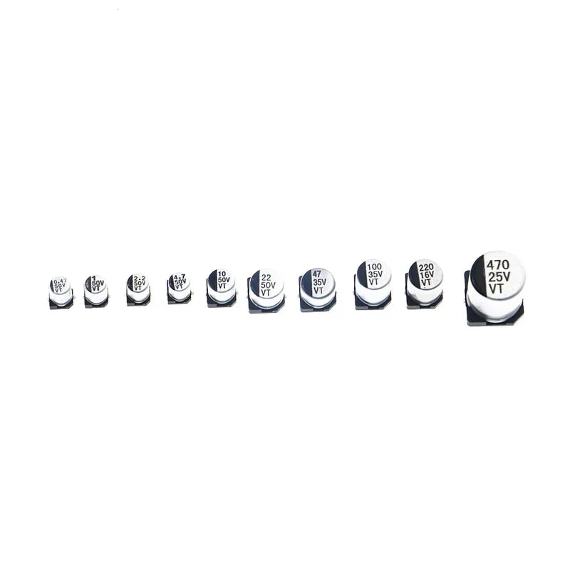 Kit Surtido Capacitor Electrolítico SMD (0.47uF-470uF, 16V-50V, 10 Valores) - Pack 145 Piezas