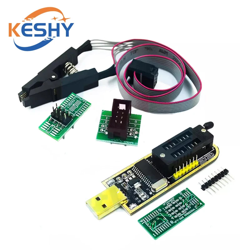 Kit Programador USB CH341B 24/25 Series EEPROM Flash BIOS + Clip Test SOIC8/SOP8