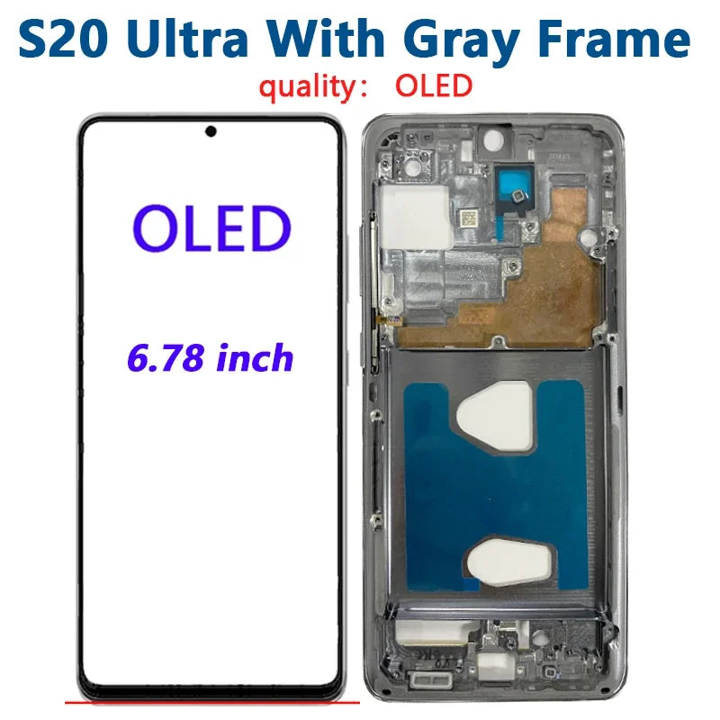 OLED para Samsung Galaxy S20 Ultra Lcd G988 con marco pantalla táctil digitalizador frontal S20 S20 Plus G980 G985 reemplazo