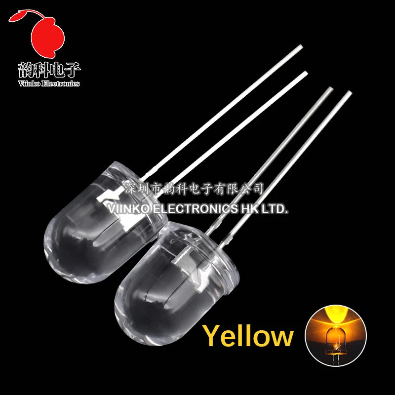 Lámpara Diodo Emisor Luz LED Redondo Ultra Brillante F10 (10mm, Transparente) 5 Colores (Rojo/Azul/Amarillo/Verde/Blanco) 20mA 0.75W (10 Unidades)
