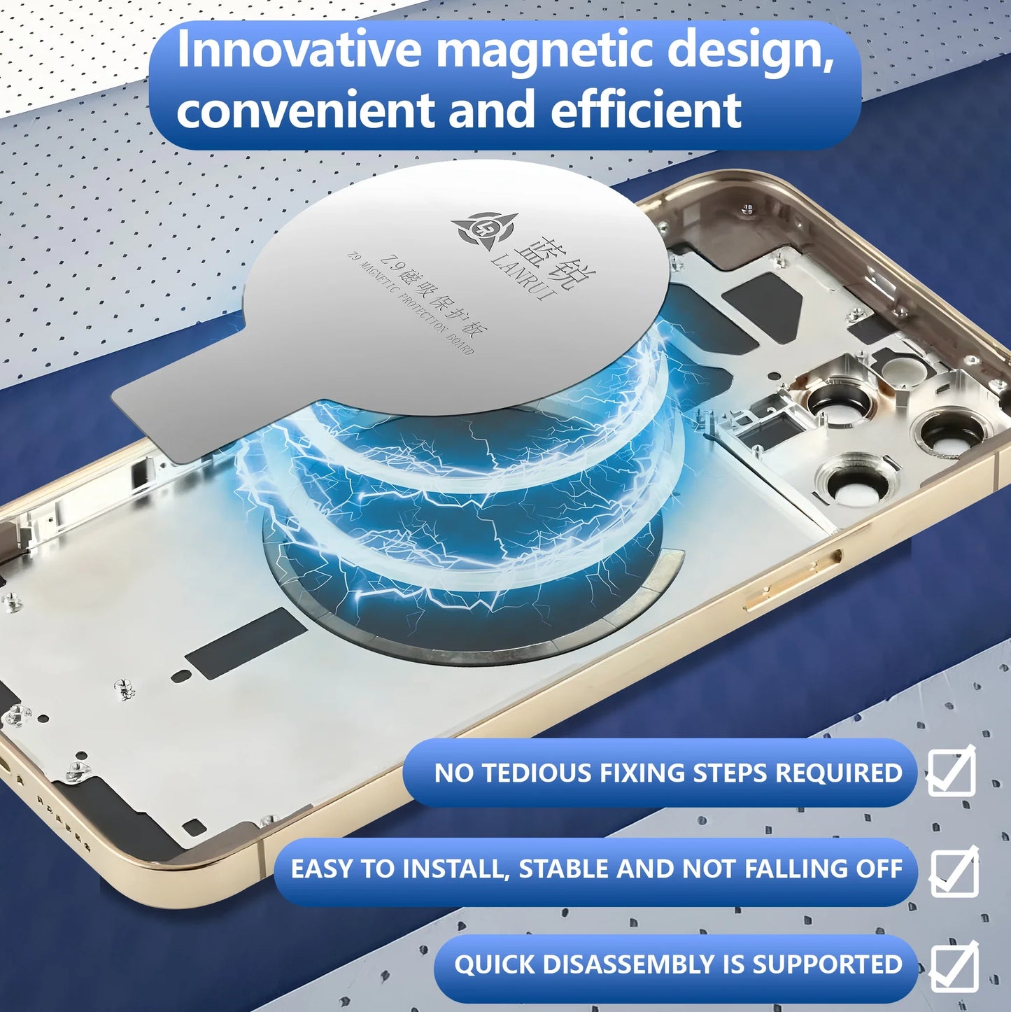 Placa Protectora Magnética Universal Vidrio Trasero Lanrui Z9 para Serie iPhone 11-16 (Protección Imán Carga Inalámbrica)