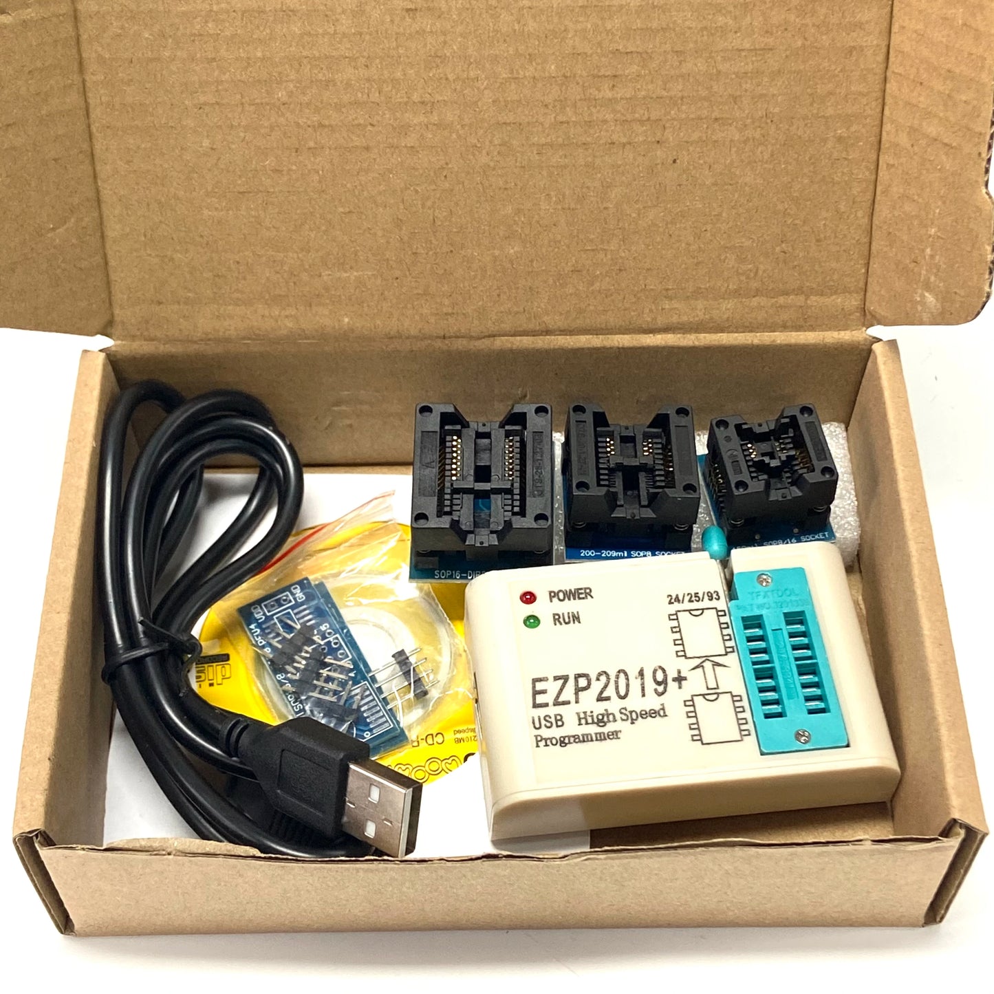 Kit Programador USB SPI Alta Velocidad EZP2019 + 5 Sockets Full Set para EEPROM 24/25/93, Flash 25 BIOS Chip