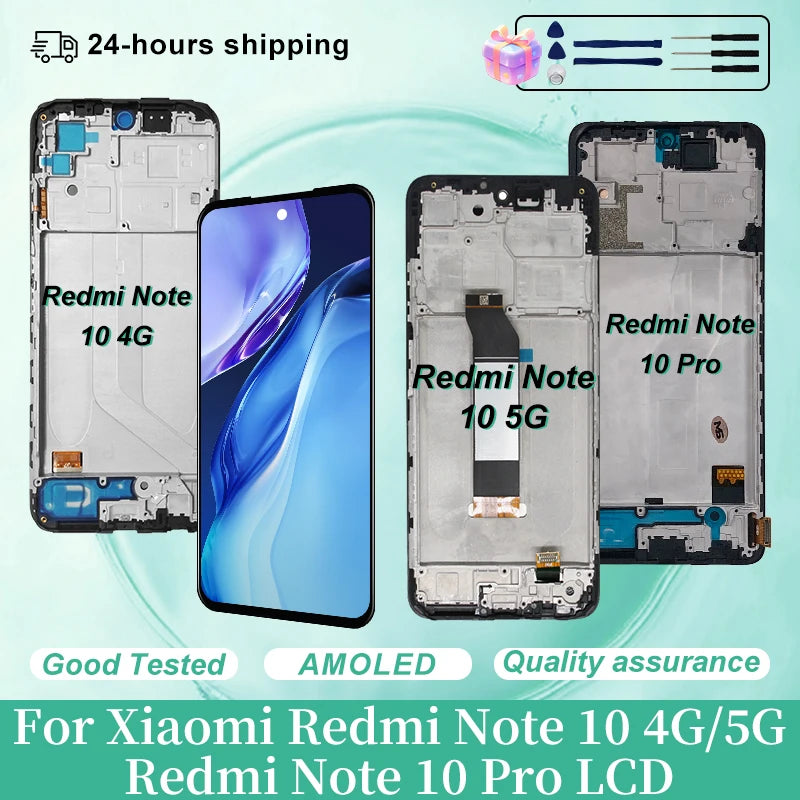 AMOLED LCD For Xiaomi Redmi Note 10 4g Screen Digitizer M2101K7AI For Redmi Note 10 5g Display Note 10 Pro LCD Touch M2101K6G