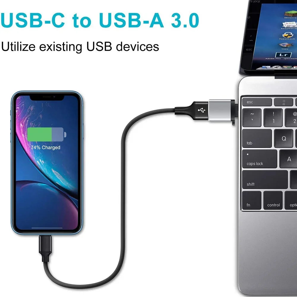 Adaptador Convertidor OTG USB 3.0 Macho a Tipo C Hembra para Cargador/PC/MacBook/Auto/USB iPad (2 Unidades)