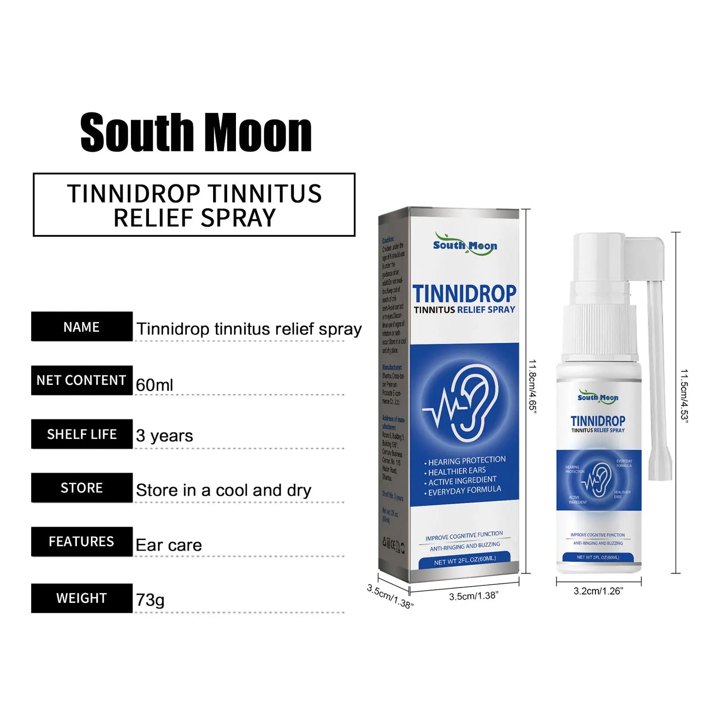 Spray Limpieza Oído Anti Tinnitus/Sordera/Bloqueo Cerumen, Alivio Picazón/Hinchazón/Otitis Aguda (Cuidado Oído)