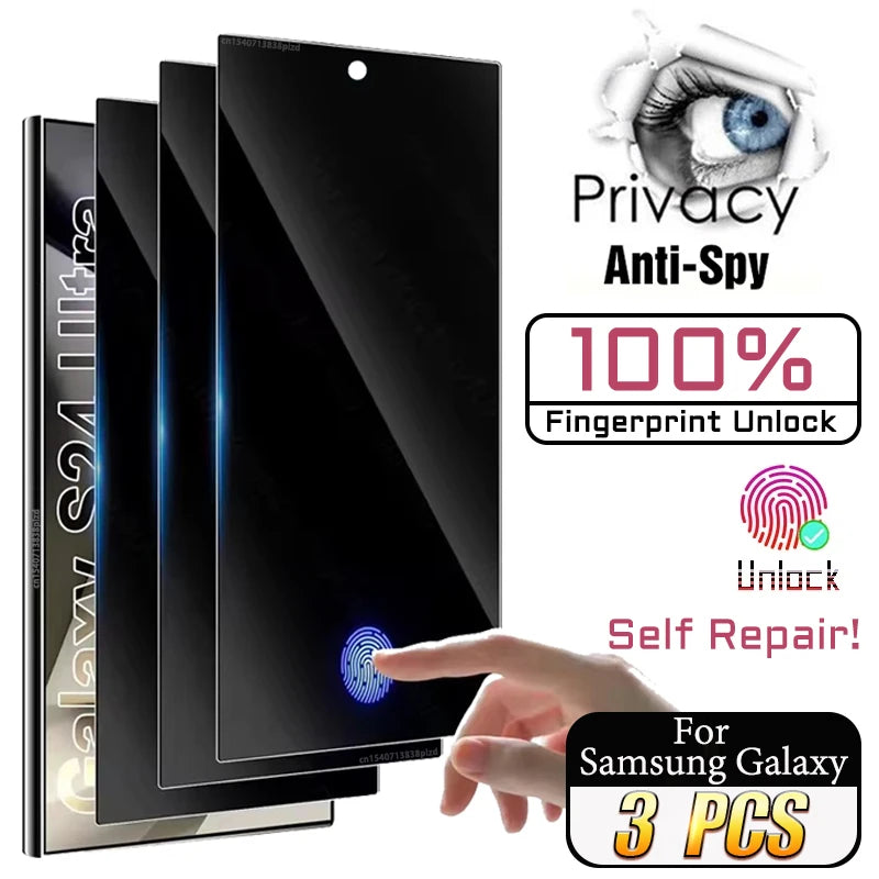 Película de reparación automática para Samsung Galaxy S25 Ultra S24 S23 S22 S20 Plus Protector de pantalla de privacidad desbloqueo S21 5G Note 20 no vidrio