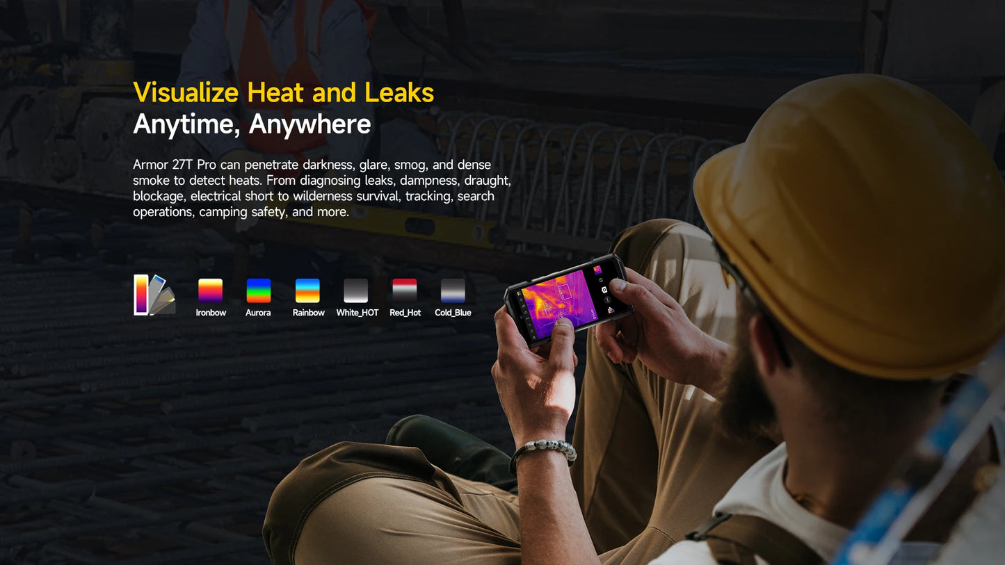 Celular Rugged Ulefone Armor 27T Pro 5G con Cámara Térmica FLIR® - 10600mAh, Android 14, 24GB/256GB, NFC