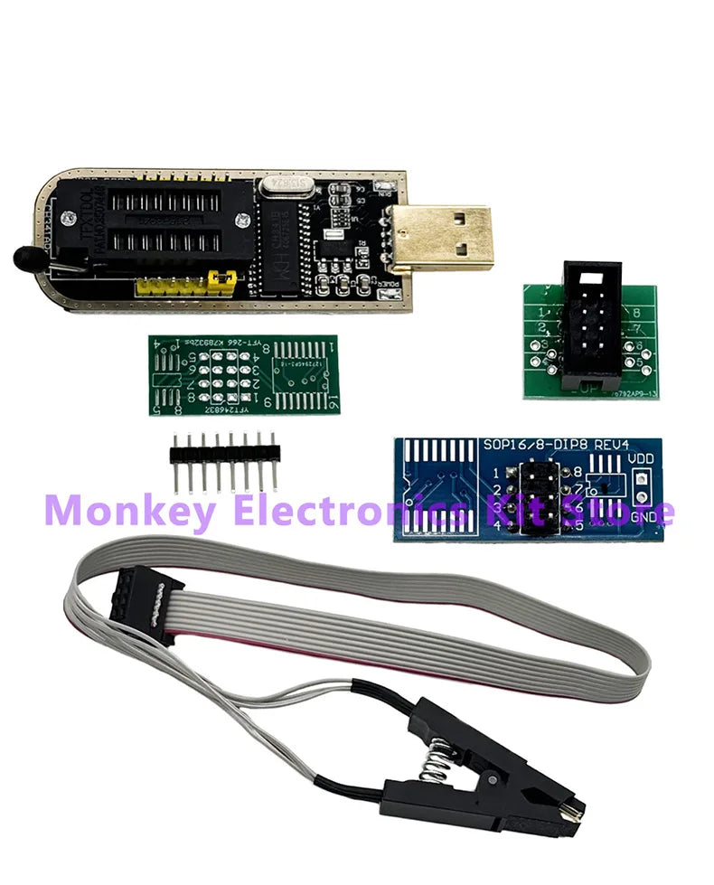 Kit Programador USB CH341A EEPROM/Flash/BIOS con Clip SOIC8 y Adaptador 1.8V + ZIF Socket
