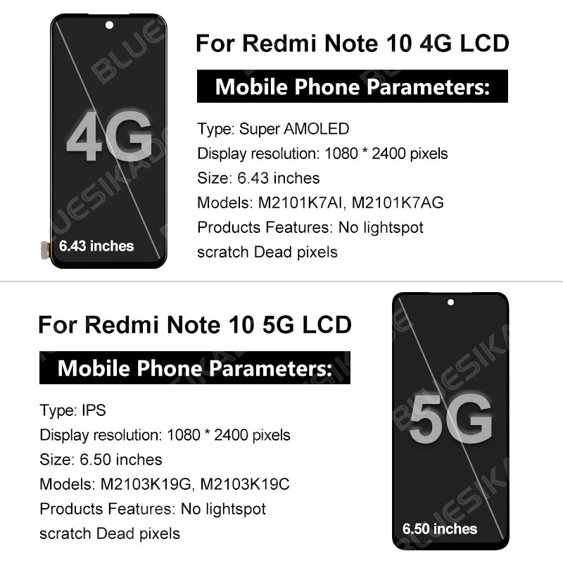 AMOLED For Xiaomi Redmi Note 10 4G Display Note 10S LCD M2101K7AI Touch Screen Digitize For Redmi Note 10 5G Display POCO M3 Pro