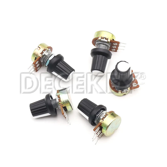 5 Sets WH148 1K 10K 20K 50K 100K 500K Ohm 15mm 3 Pin Linear Taper Rotary Potentiometer Resistor for Arduino with AG2 White cap