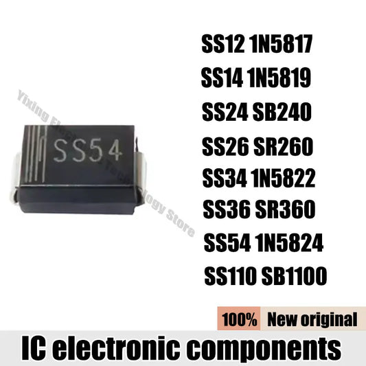 Diodo Schottky SMD SMA (SS12/SS14/SS24/SS26/SS54/SS34/SS36/SS110/SS2200) - Pack 10 Unidades (Variedad Modelos)