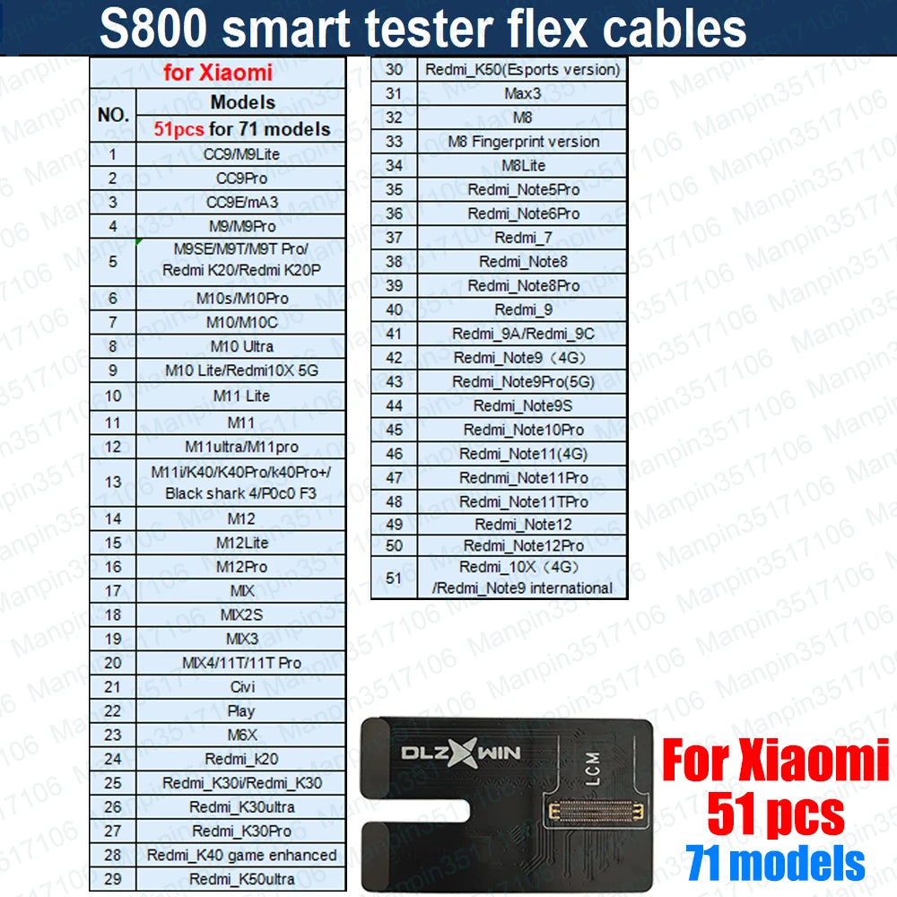 Cable Flex para Tester Pantalla Inteligente S800 - Reparación Display/Táctil/True Tone/Batería (iPhone/Samsung/Huawei/Xiaomi)