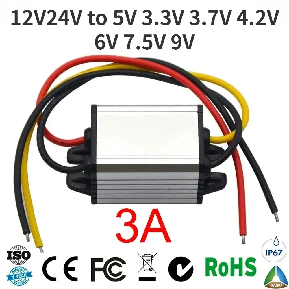 Convertidor Voltaje DC-DC Buck 12V/24V a 3.3V/3.7V/4.2V/5V/6V/7.5V/9V Step-Down (Input 8-31V) CE
