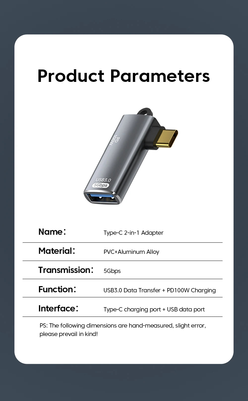Adaptador OTG Elough 2-en-1 PD 100W (USB-C a USB-C / USB-A a USB-C) para iPhone 15/Laptops/Xiaomi/Huawei